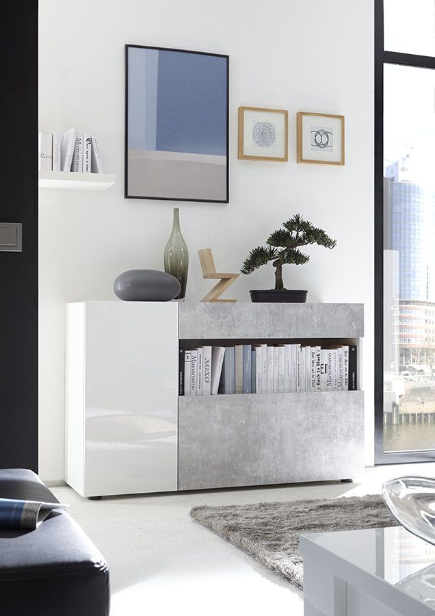 Credenza madia bianco lucido e beton
