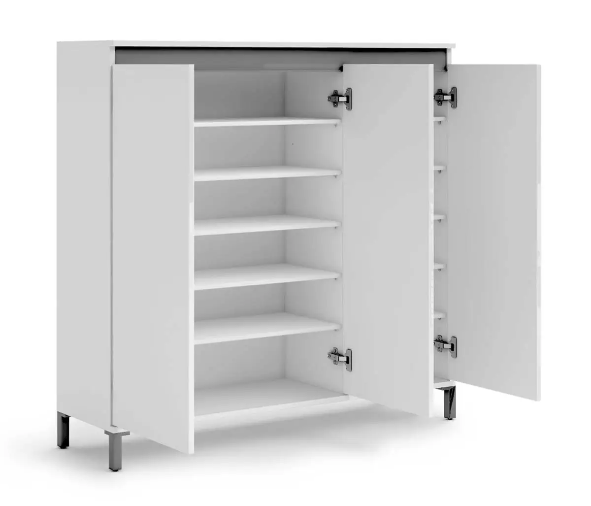 Madia moderna a 3 ante, Bianca lucida con dettaglio Ardesia