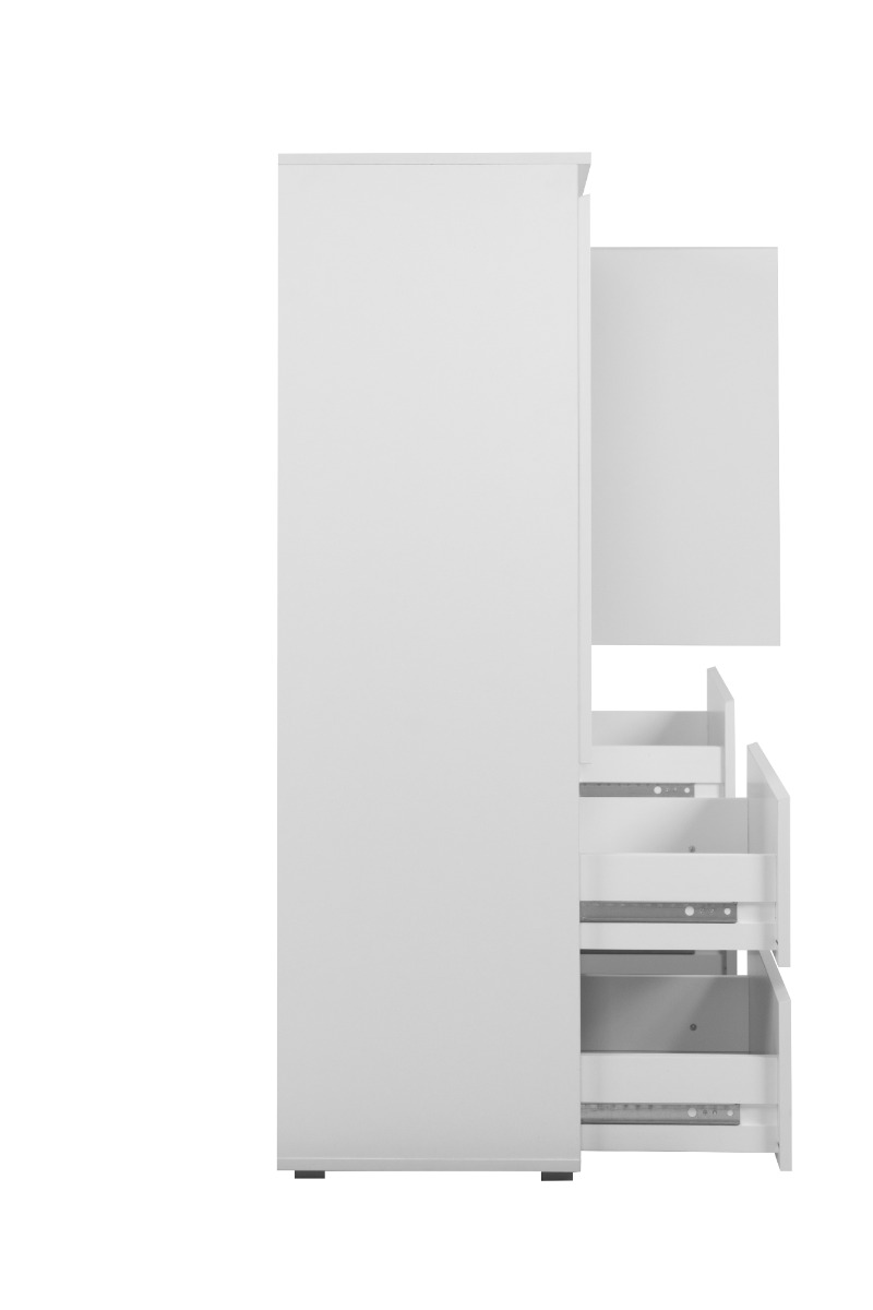 Madia alta composta da 3 ante e 4 cassetti, Bianca opaca