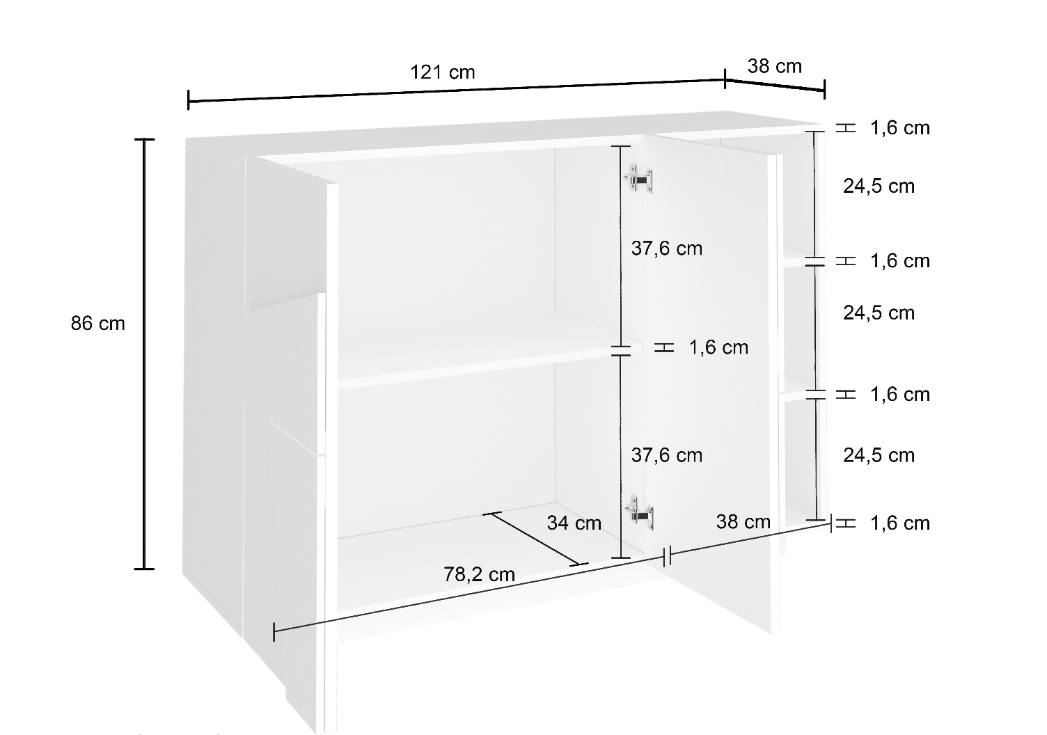 Madia con 2 ripiani e 2 ante con disegni geometrici in finitura Ardesia