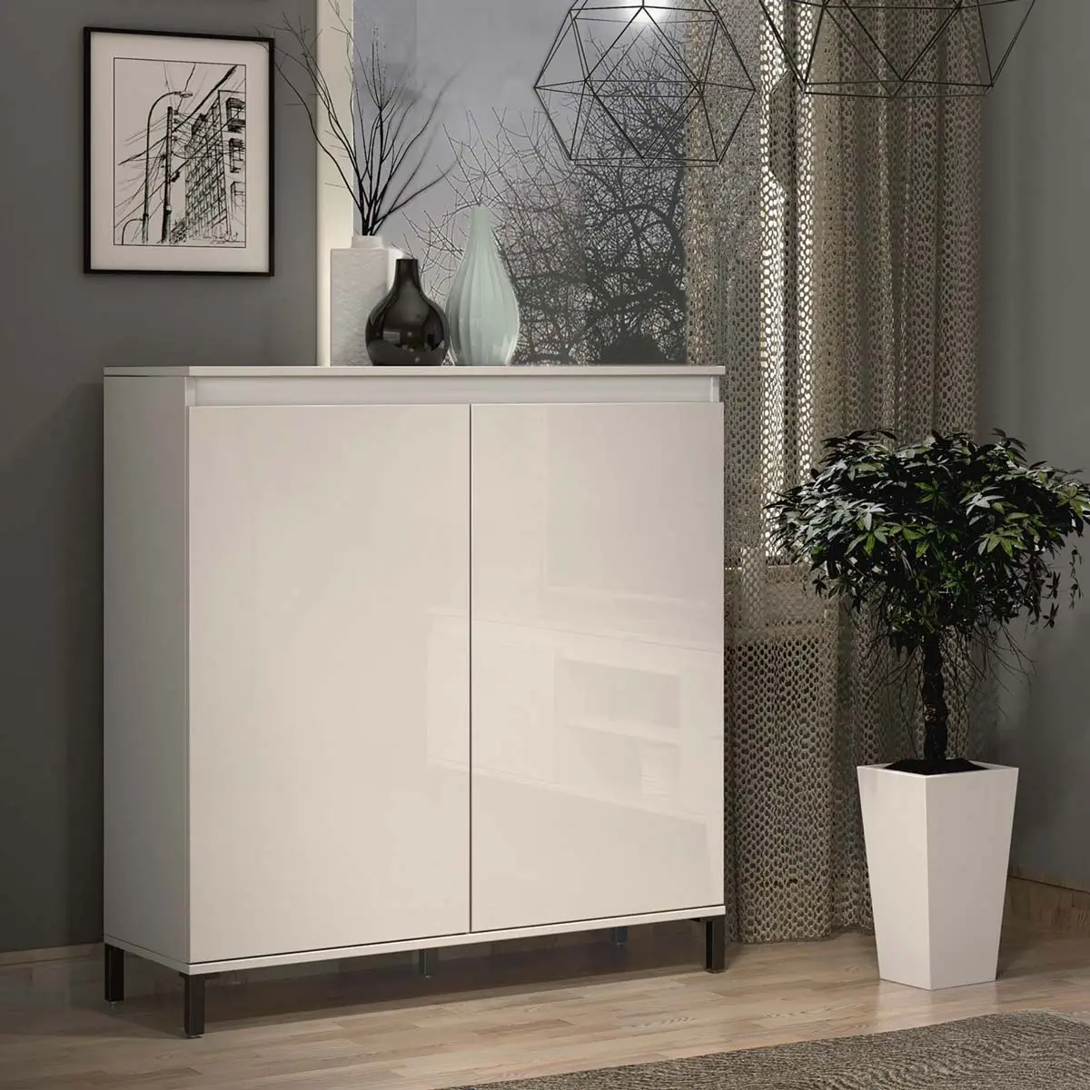 Madia alta 2 ante colore Bianco Lucido