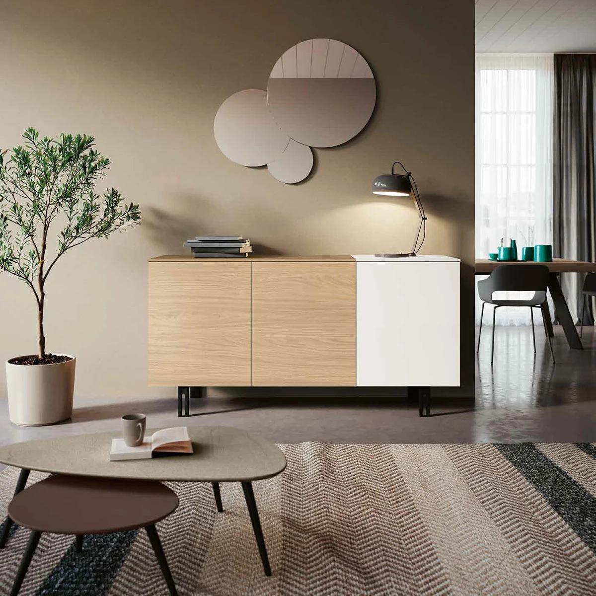 credenza bianca e rovere