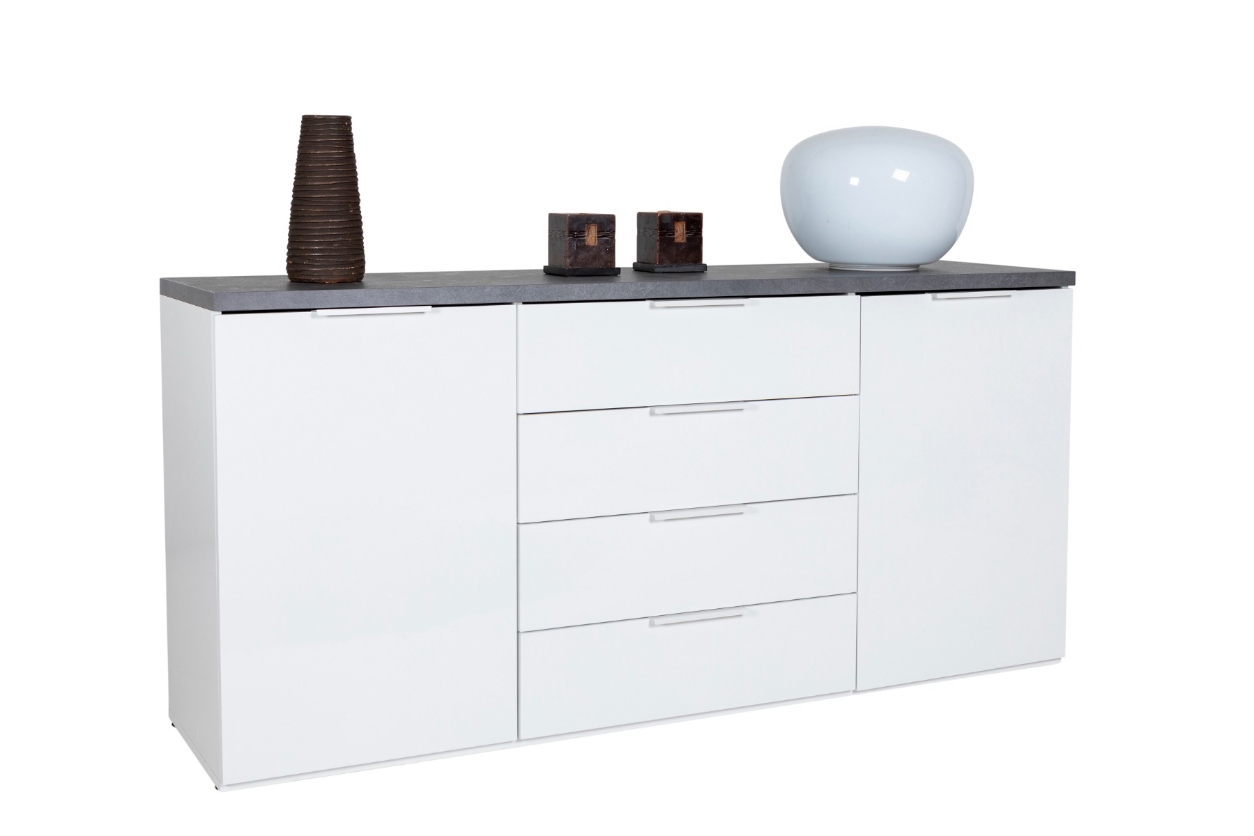 Madia 2 ante e 4 cassetti, finitura Bianco Lucido e Grigio