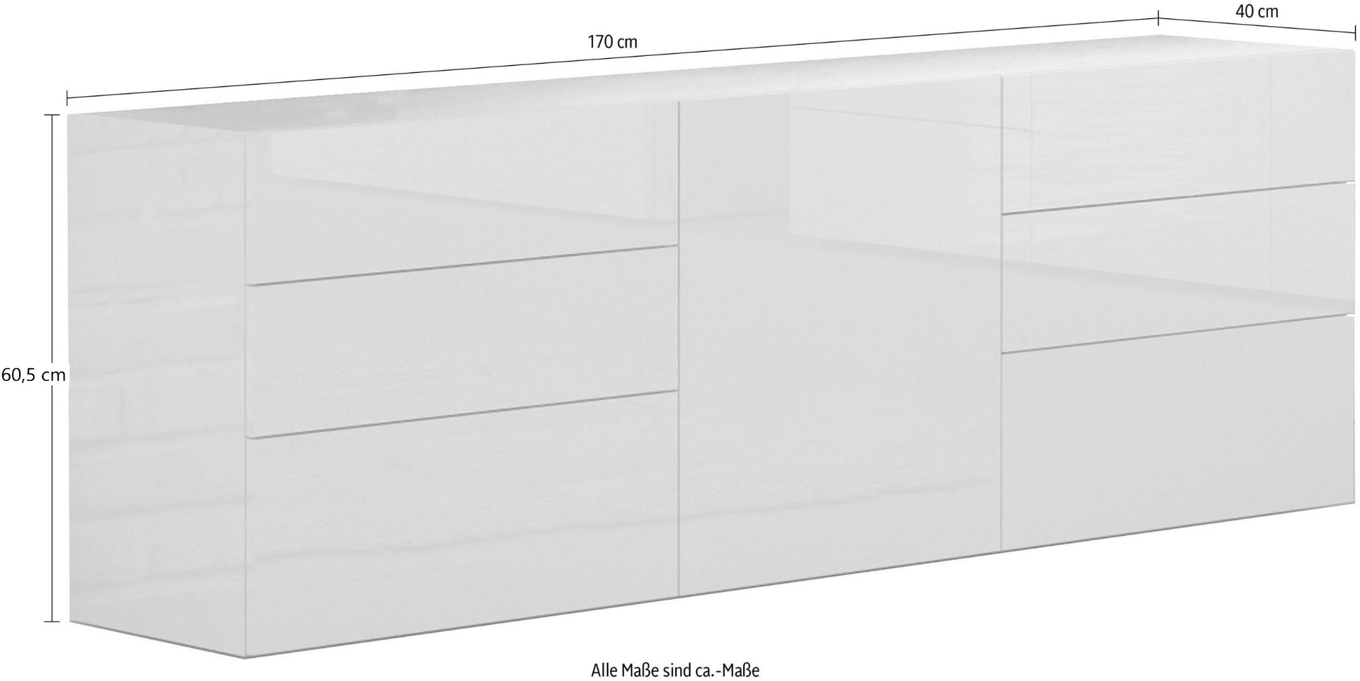 Madia moderna bianca laccata lucido, un'anta e 6 cassetti