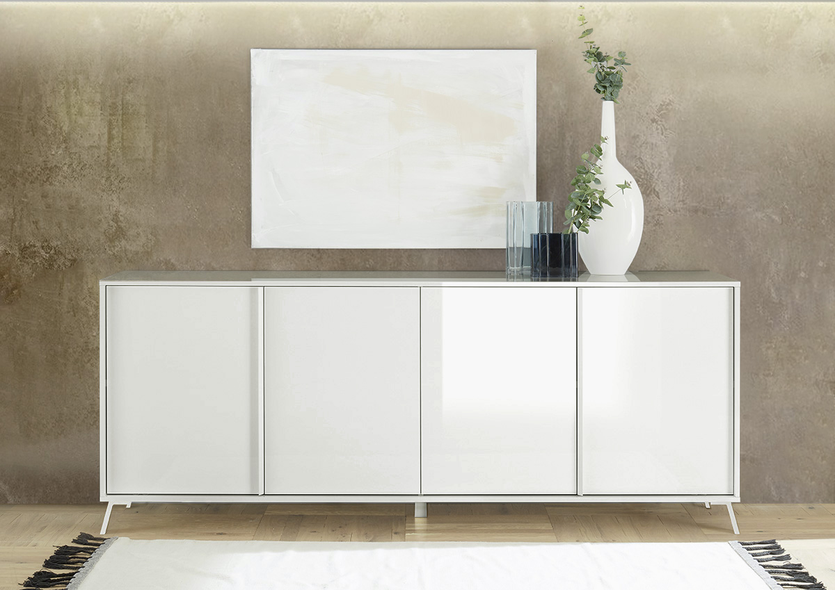 Madia moderna 4 ante in finitura Bianco Lucido