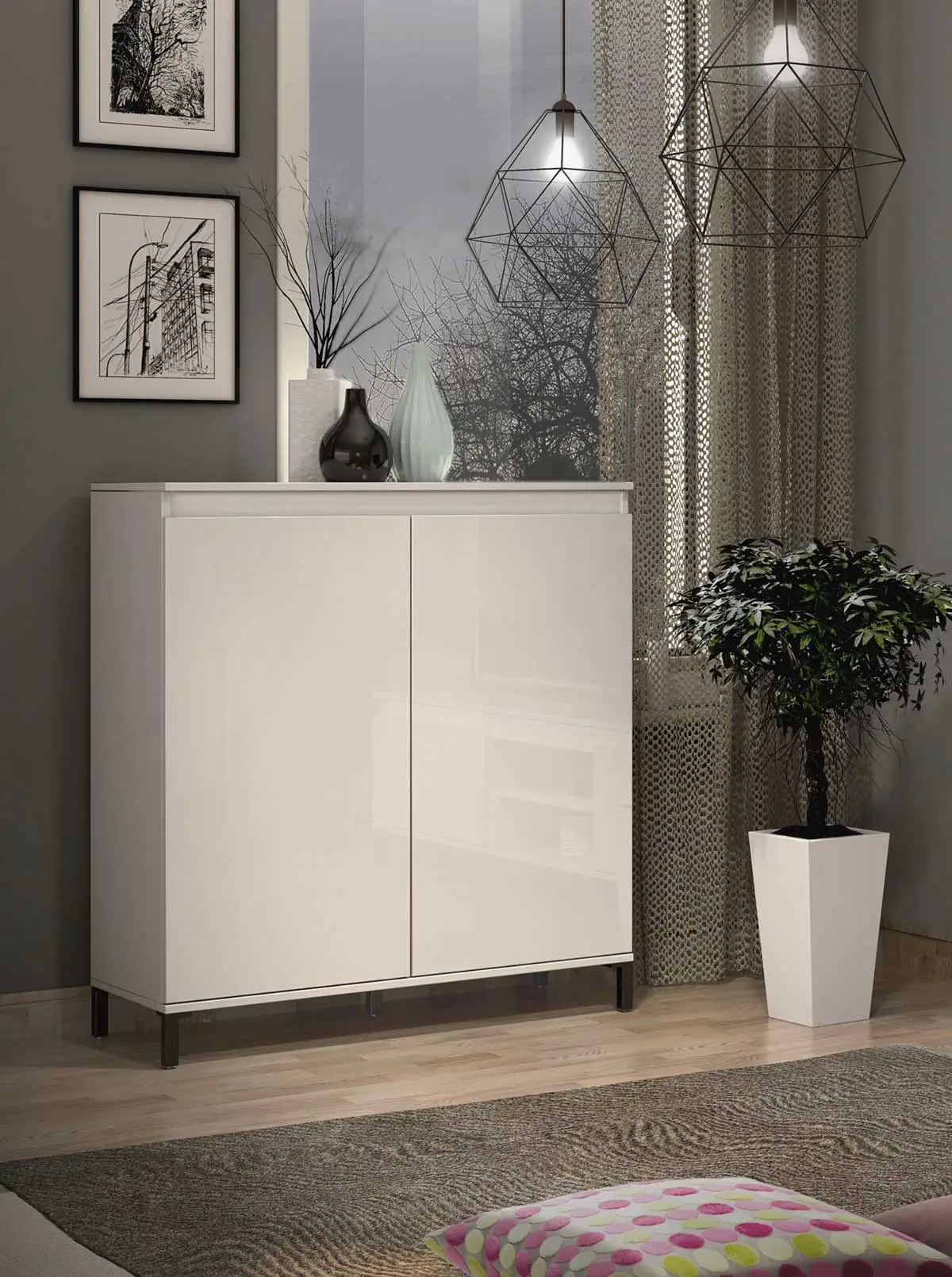 Madia alta 2 ante colore Bianco Lucido