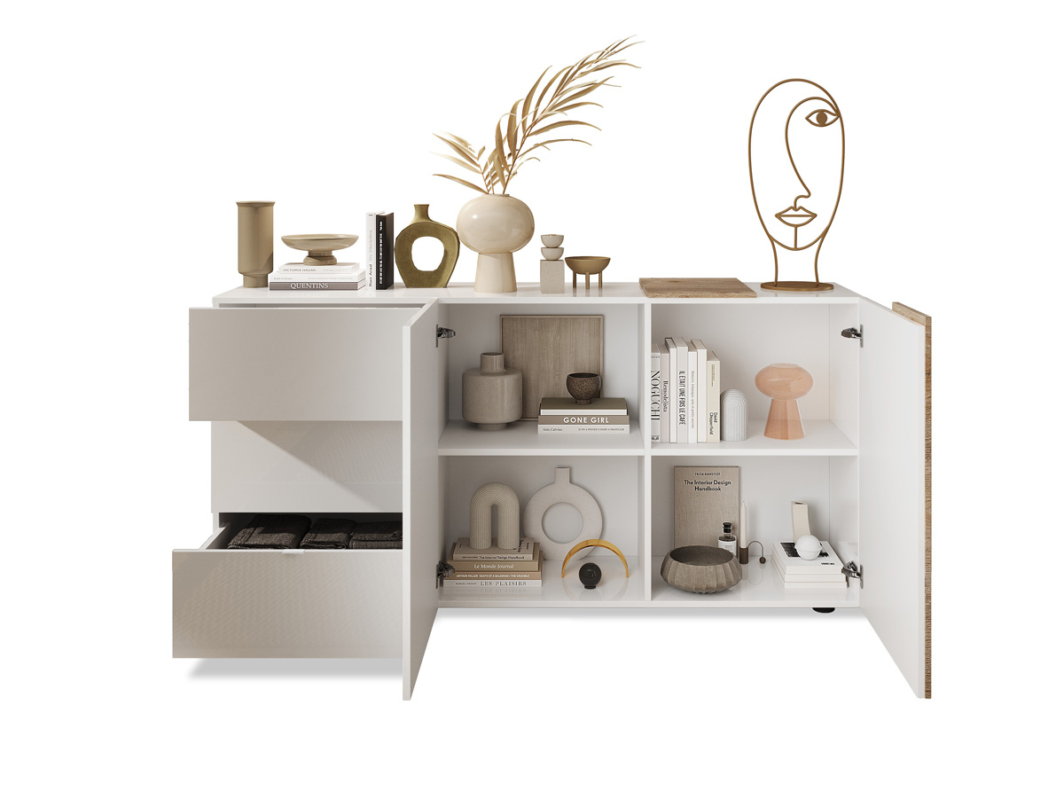 Madia moderna 2 ante 3 cassetti in Kadiz e Bianco Lucido