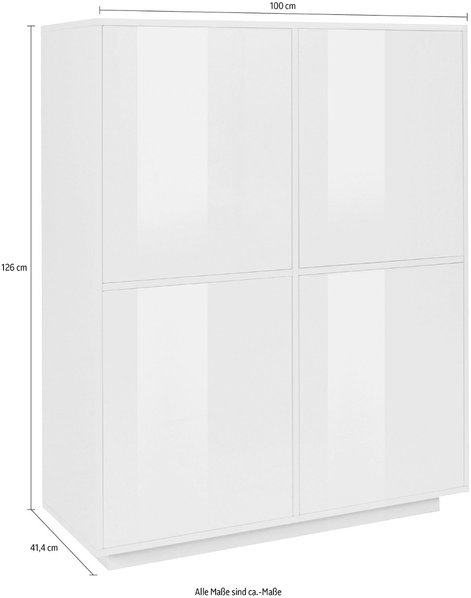 Moderna madia credenza alta di design con quattro ante bianco bianca laccata lucida