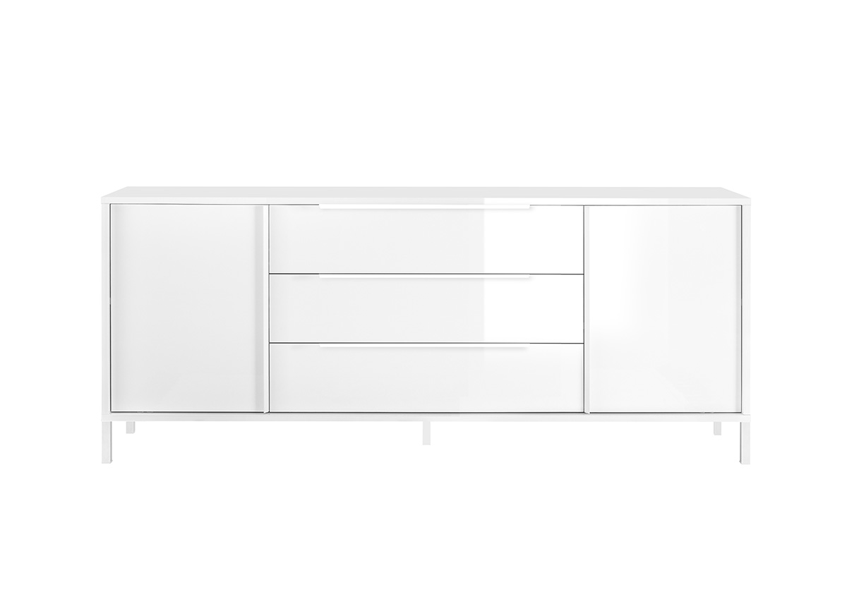 Madia 2 ante 3 cassetti, stile moderno, finitura bianco lucido