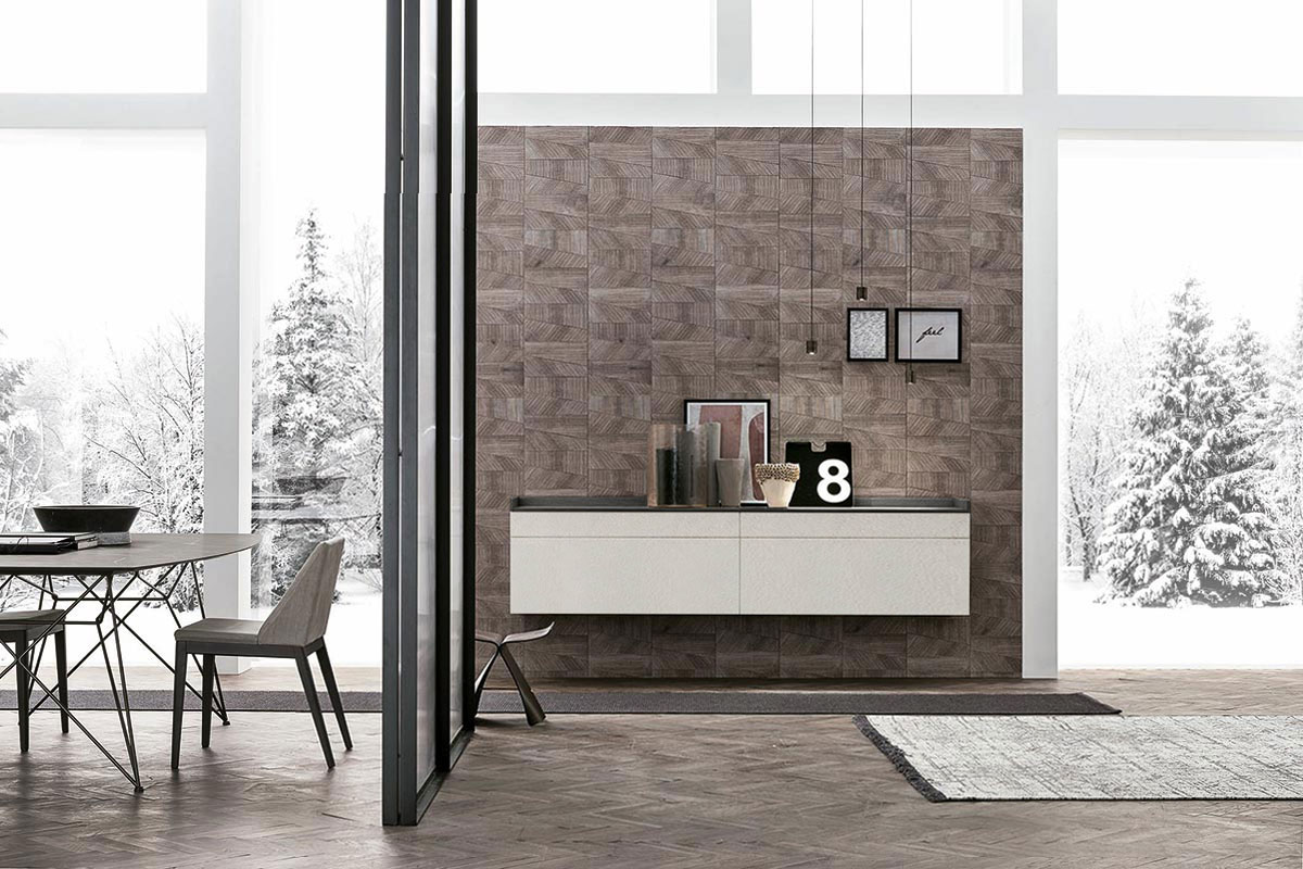 Madia sospesa 2 cestoni e 2 cassetti, finitura materico Cemento chiaro e scuro