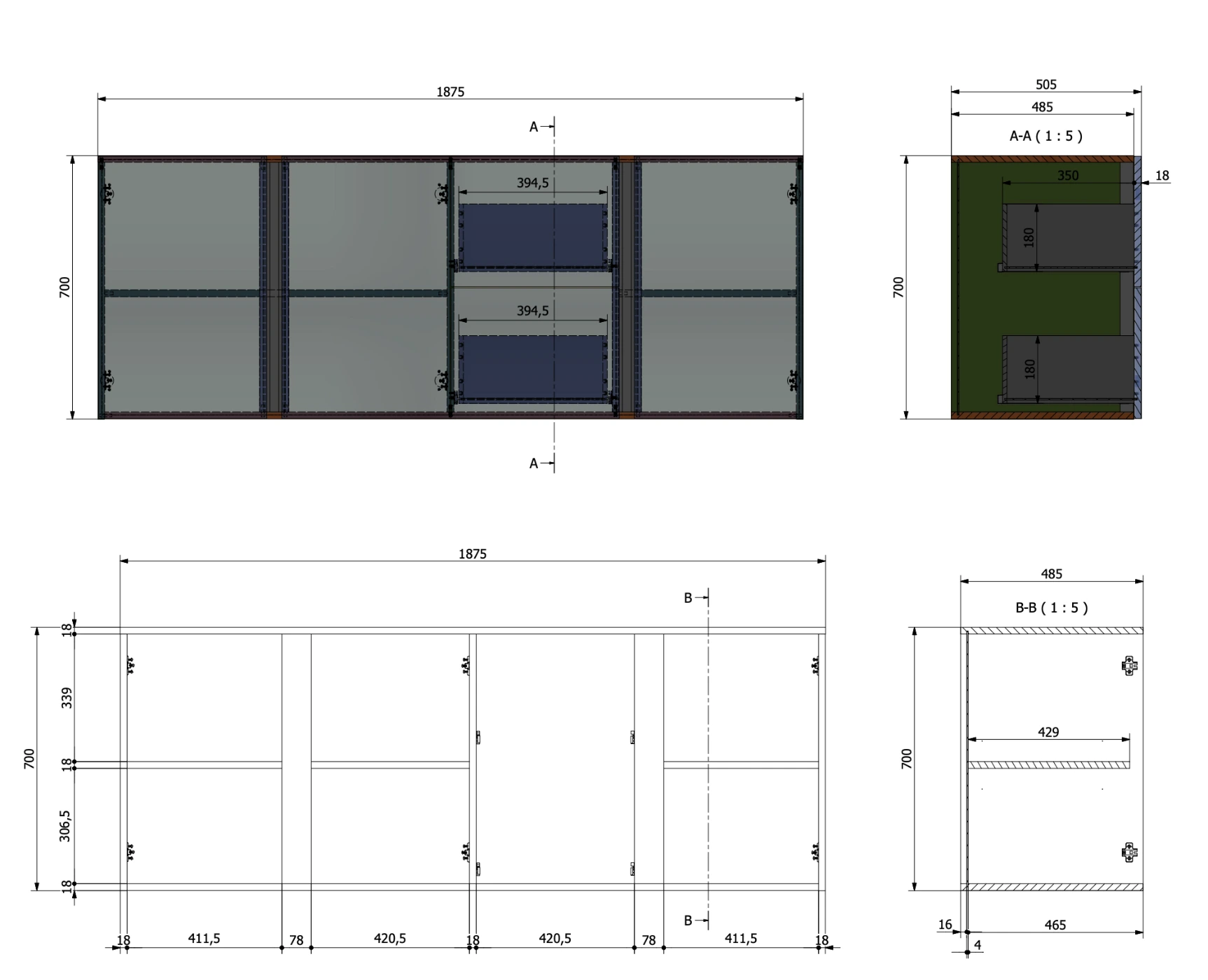 credenza rosa con piedi