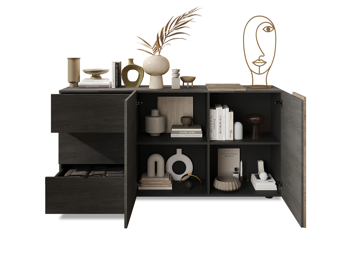 Madia moderna 2 ante 3 cassetti in Kadiz e Titanio