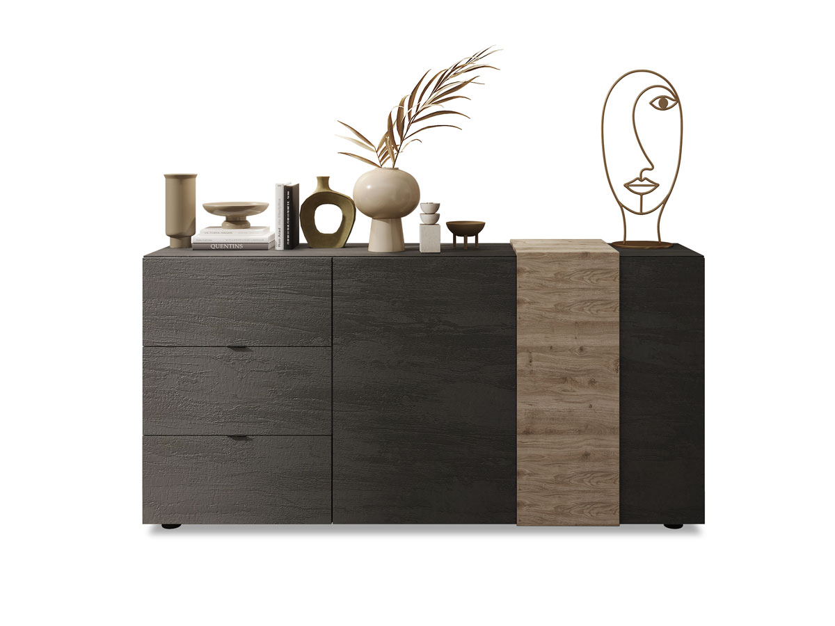 Madia moderna 2 ante 3 cassetti in Kadiz e Titanio