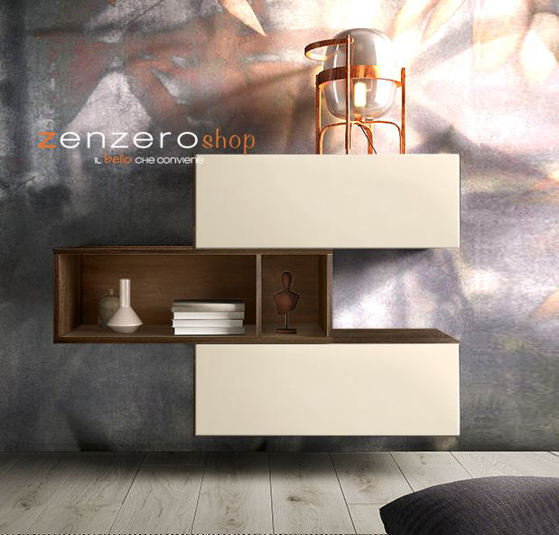 Madia sospesa Gliese in finitura Quercia brown e Terra opaco