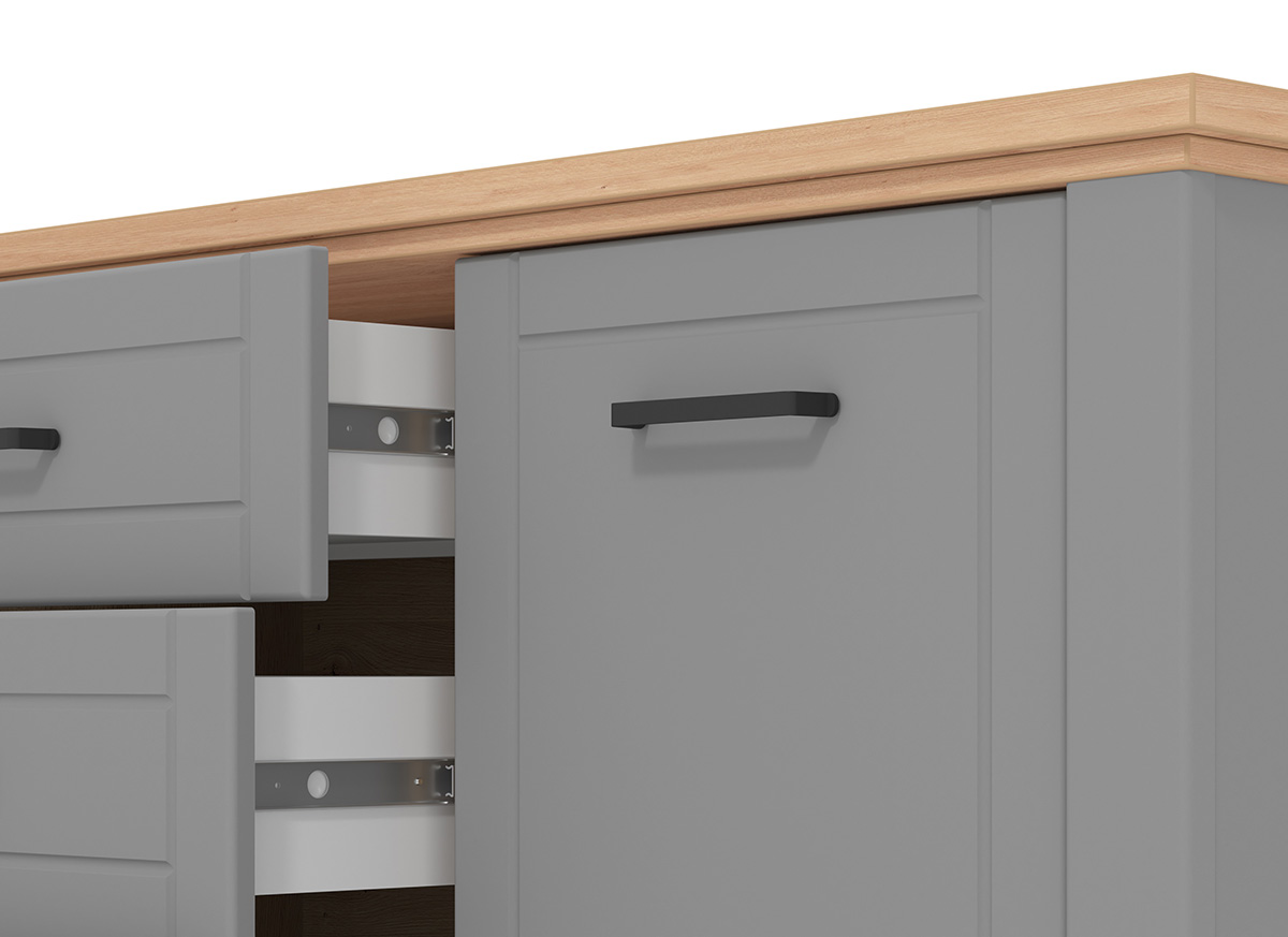 Madia contemporanea con cassetti, finitura Rovere e Grafite