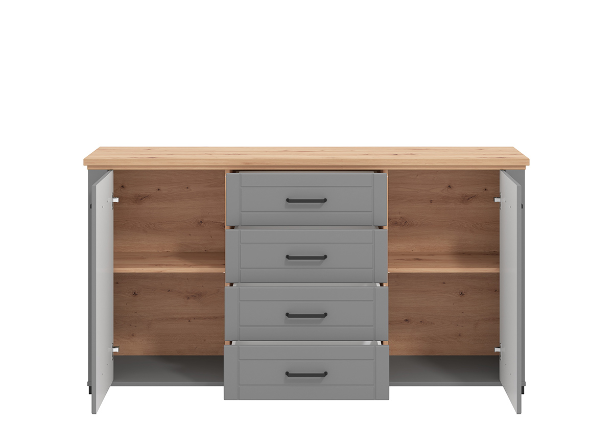 Madia contemporanea con cassetti, finitura Rovere e Grafite