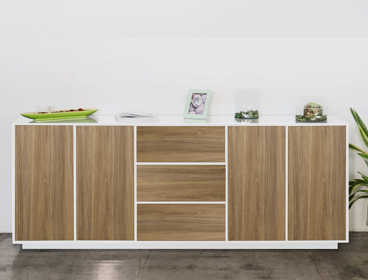 Madia in appoggio noce caracalla e finitura bianca lucida