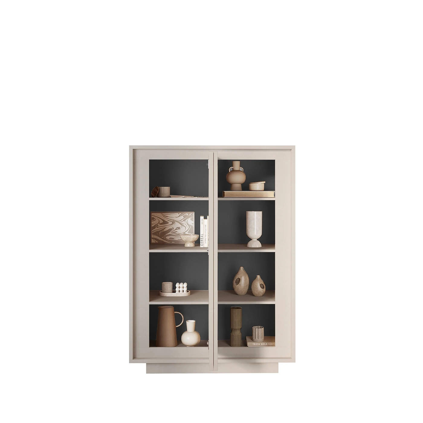 Credenza Moderna, Madia di Design, 4 ante Alta, Bianco Opaco con frontali Pero