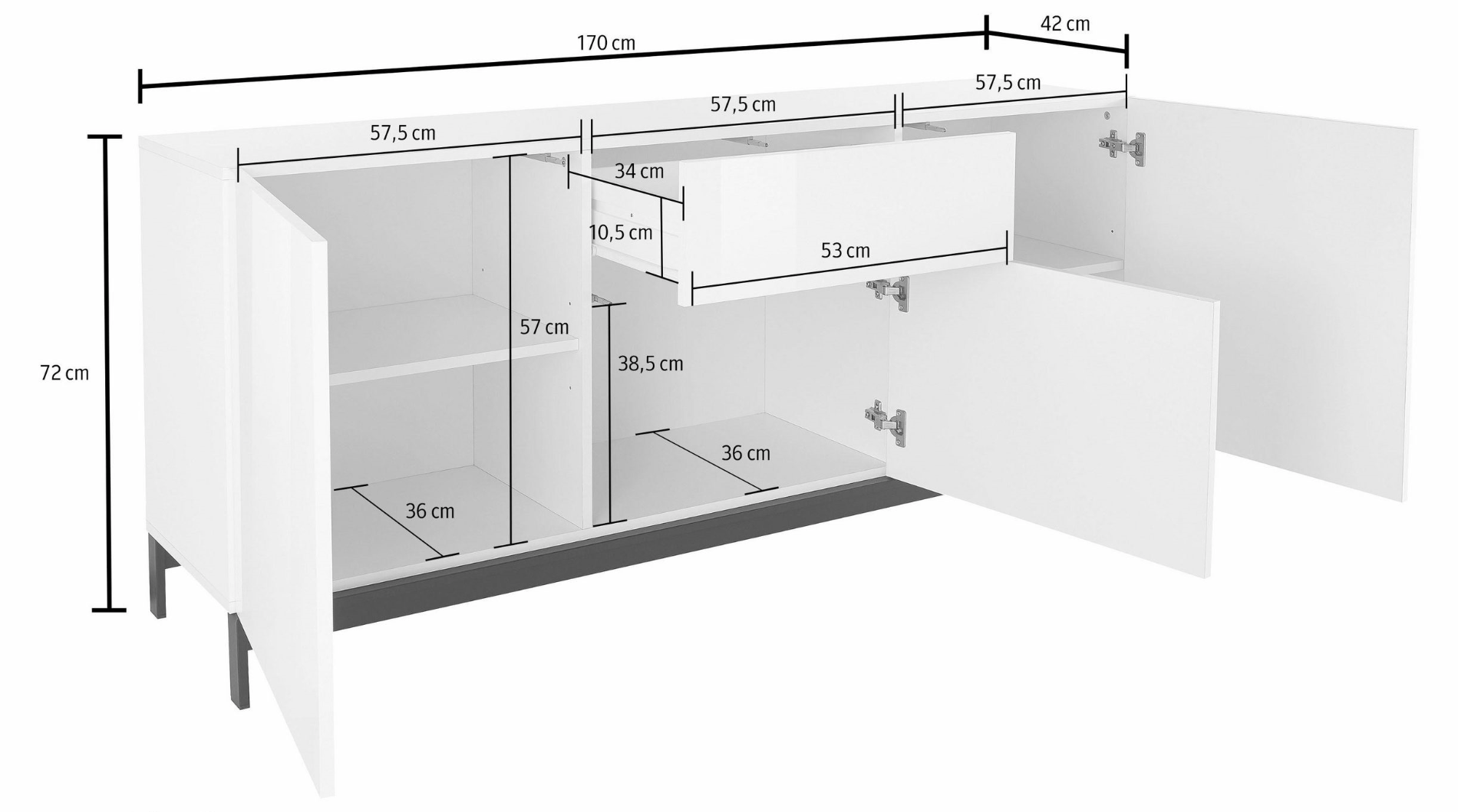 Madia moderna, 3 ante 1 cassetto in finitura antracite lucido