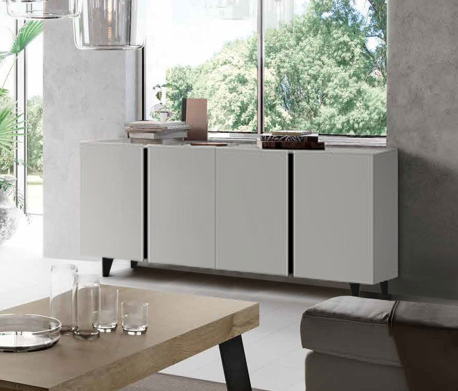 Credenza Madia 4 ante con maniglia a gola, finitura Grigio Seta Nobilitato