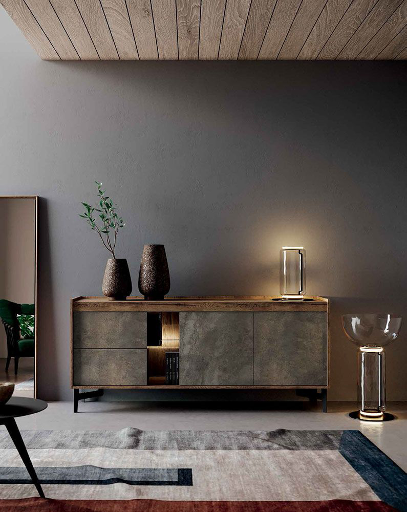 Credenza Mobile madia moderno con 2 ante, 2 cassetti e un vano a giorno 