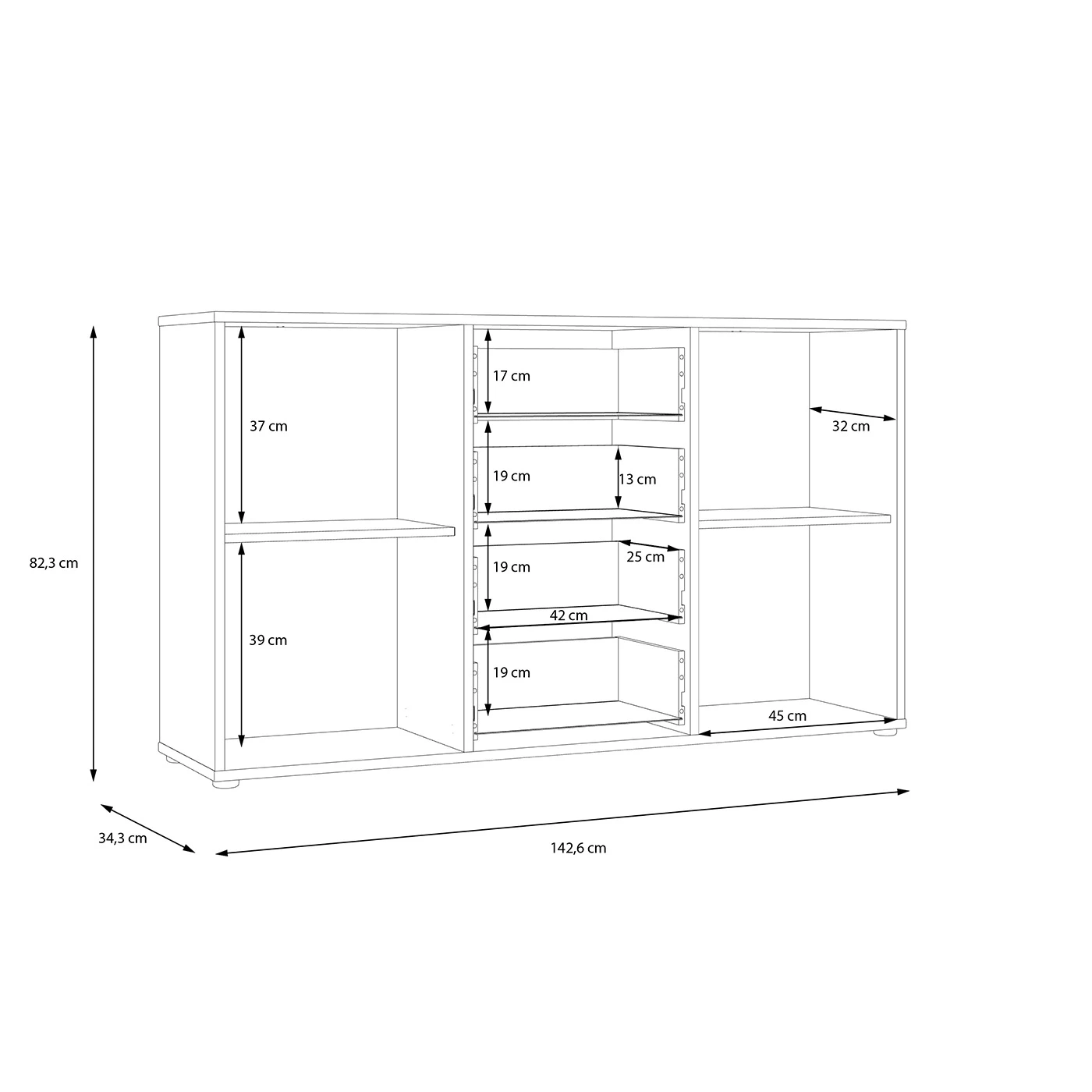 madia a 4 cassetti nera