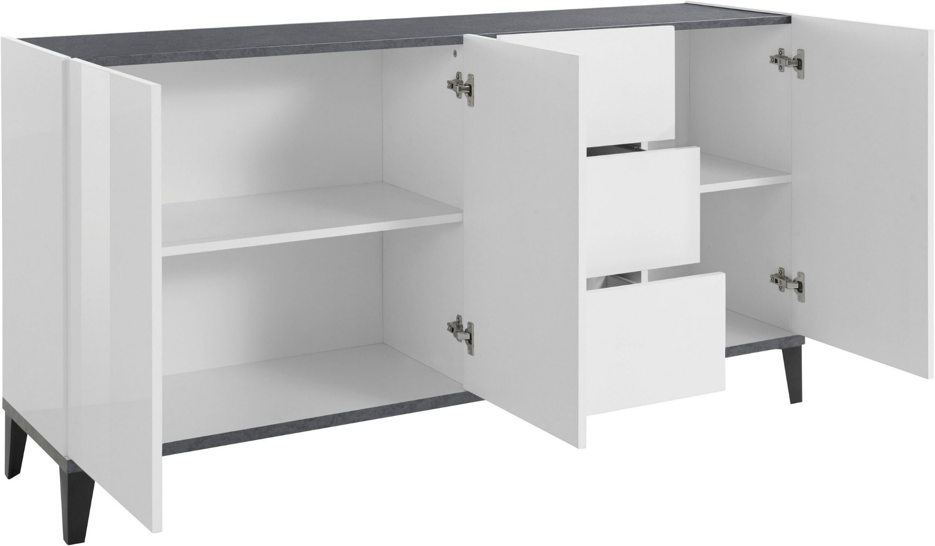 Madia Levante Bianco lucido e Ardesia, 3 ante 3 cassetti