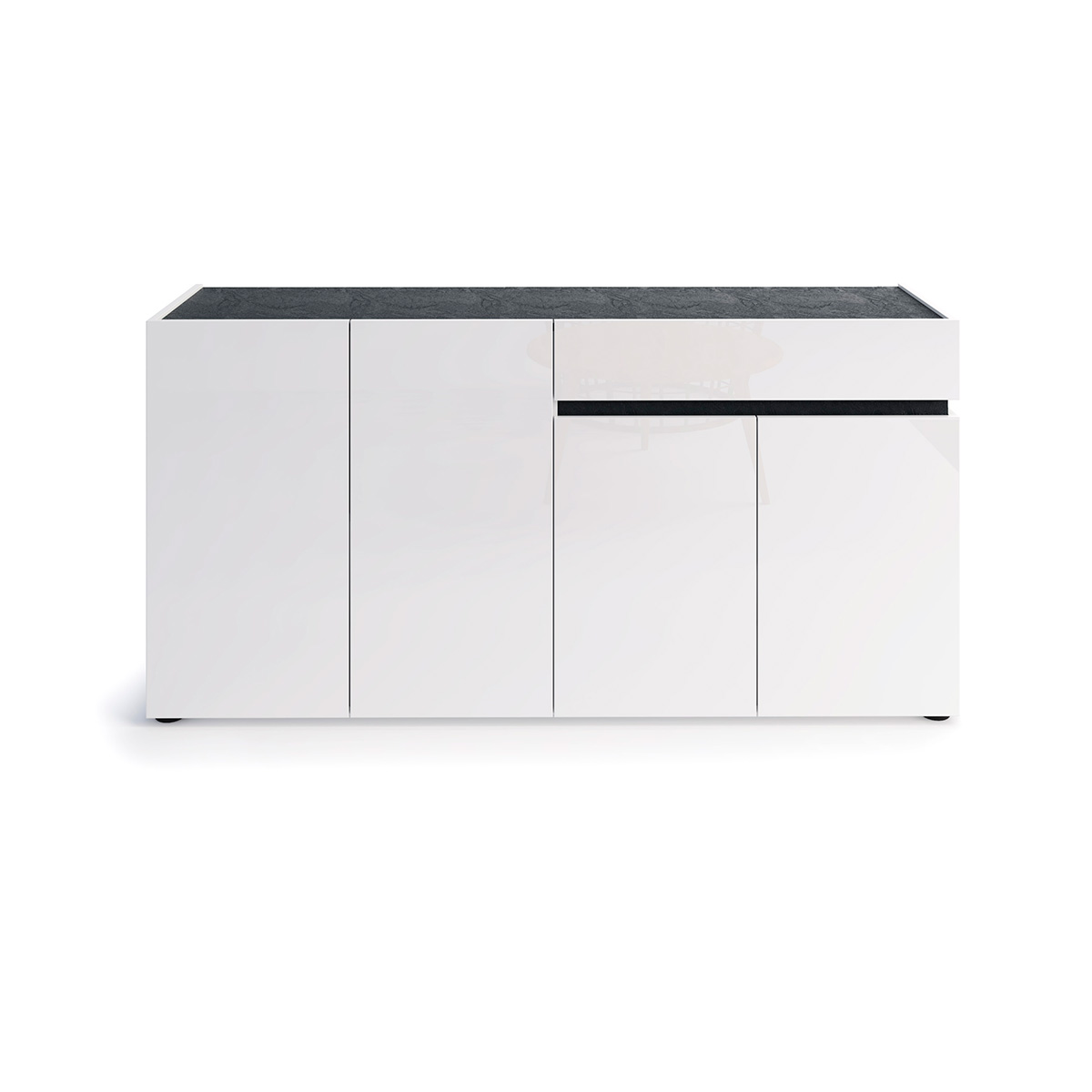 Madia con maniglia a gola, 4 ante 1 cassetto, finitura Bianco laccato lucido