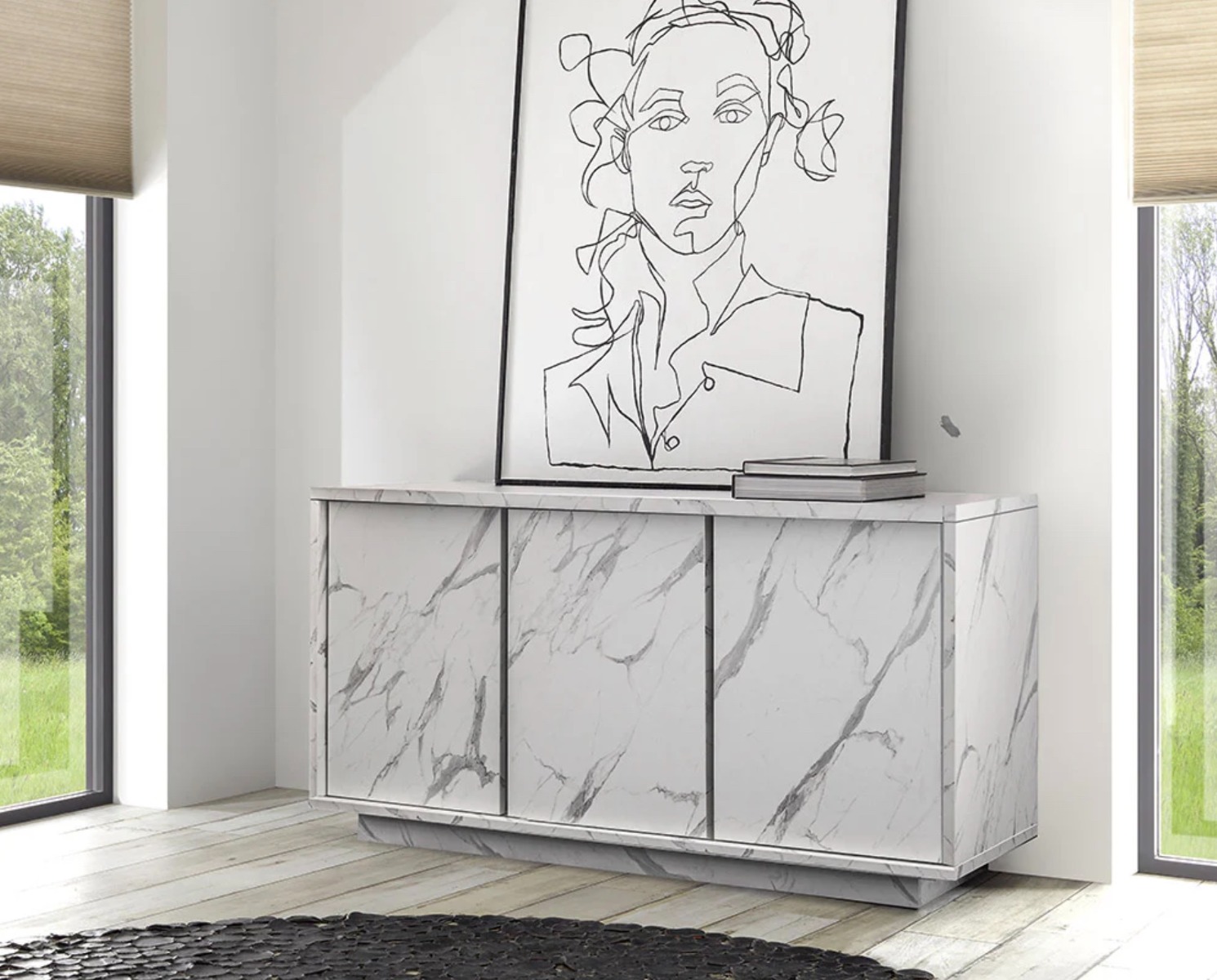 Madia 3 ante moderna, in finitura effetto marmo