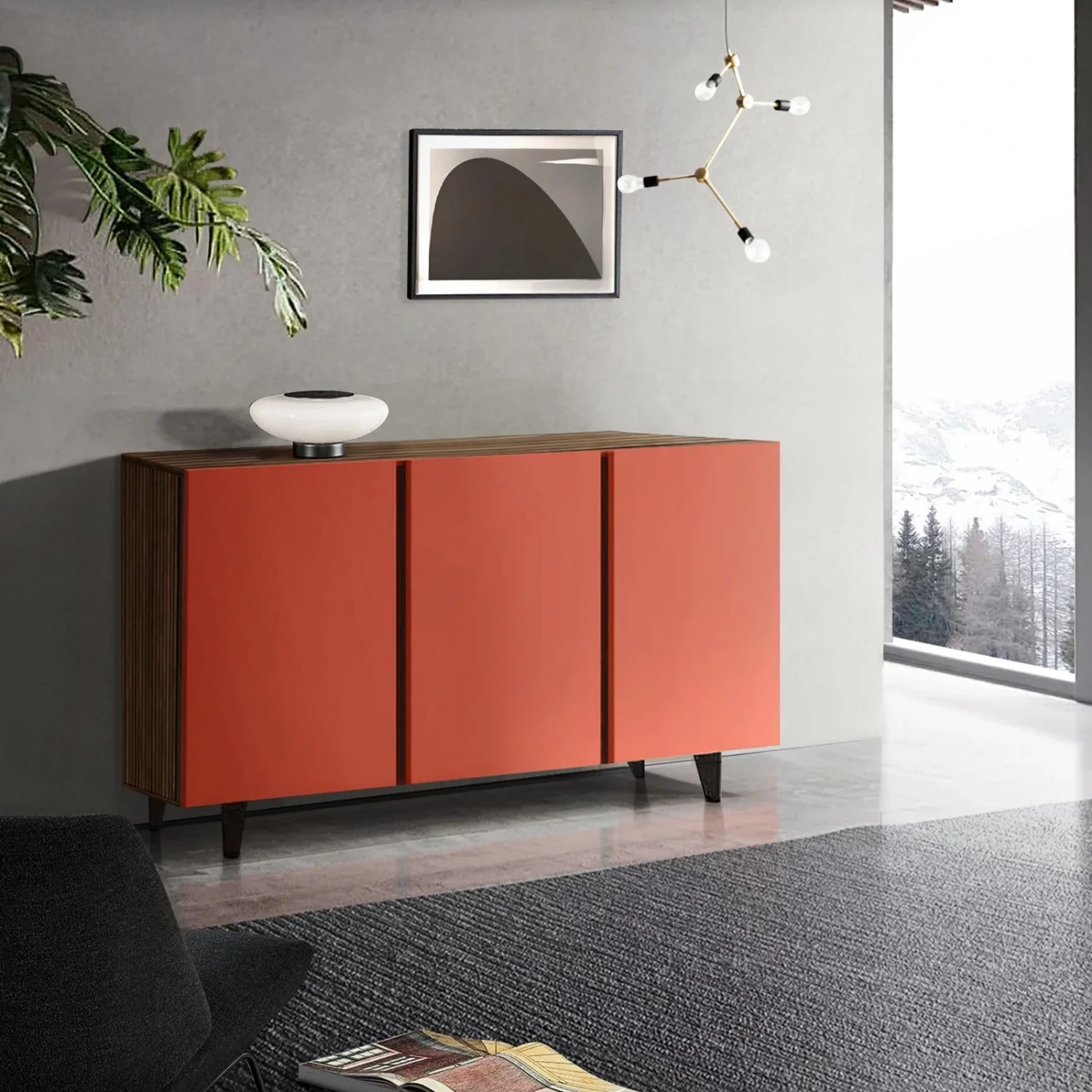 credenza rossa con piedi