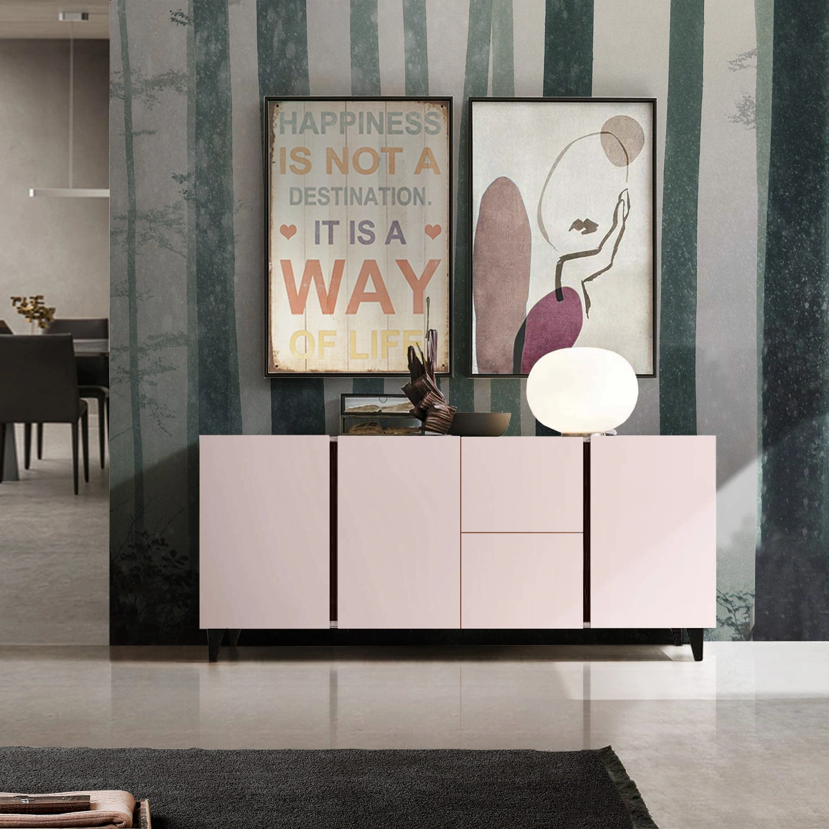 credenza rosa con piedi