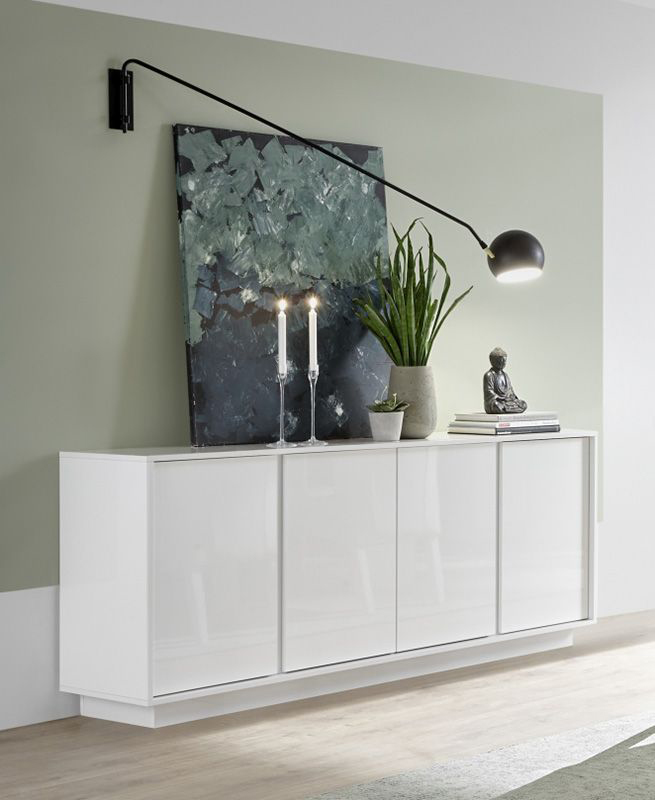 Credenza Madia moderna con 4 ante in finitura bianco lucido