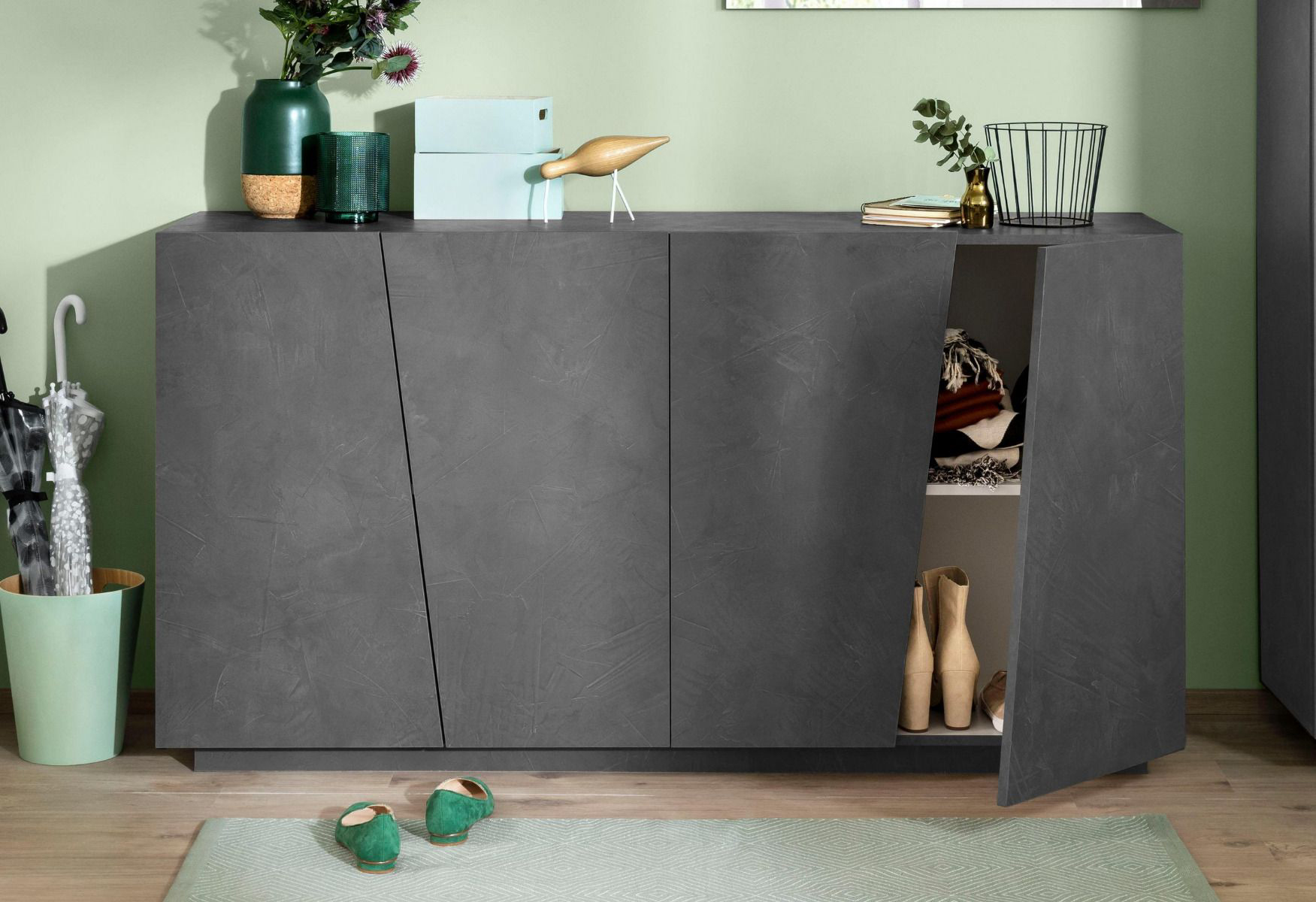 Madia credenza piccola, 4 ante Ardesia