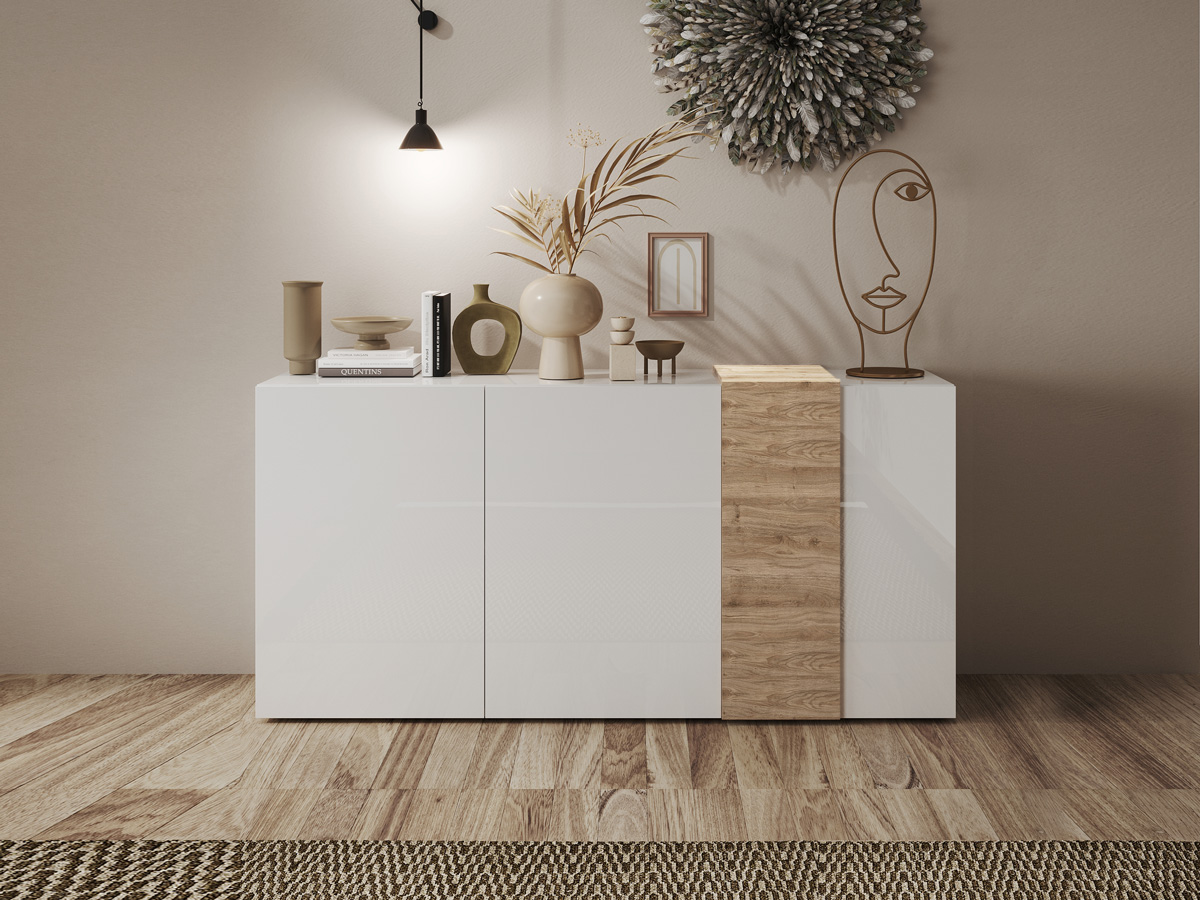 Credenza moderna Kadiz e Bianco Lucido, Made in Italy