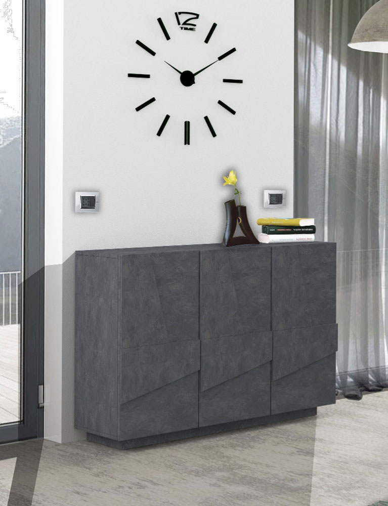 Madia moderna con 3 ante dal disegno geometrico in finitura Ardesia