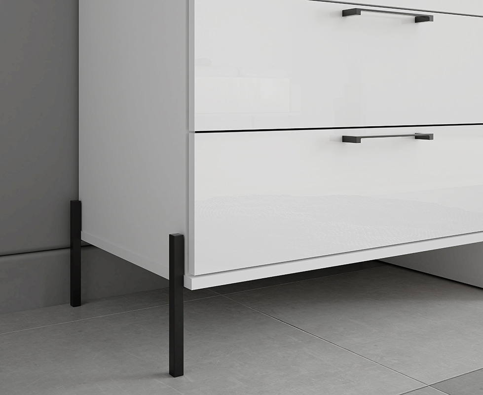 Mobile tv Bianco lucido con piedini neri, 3 ante 2 cassetti