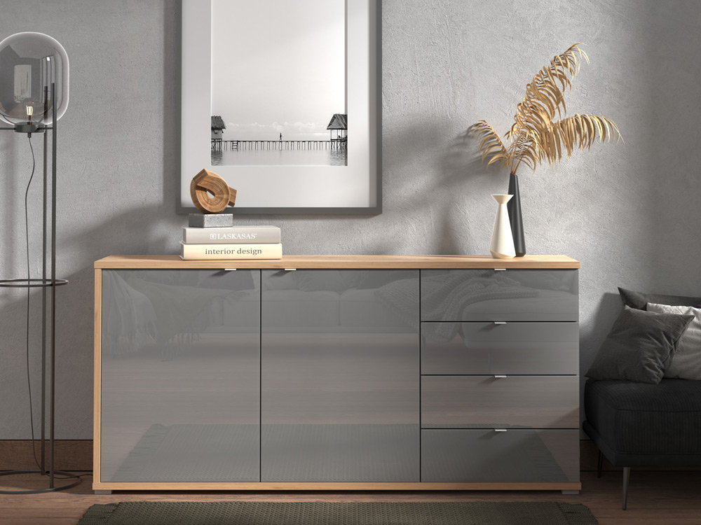 Madia per zona giorno moderna, finitura Grigio grafite e Rovere