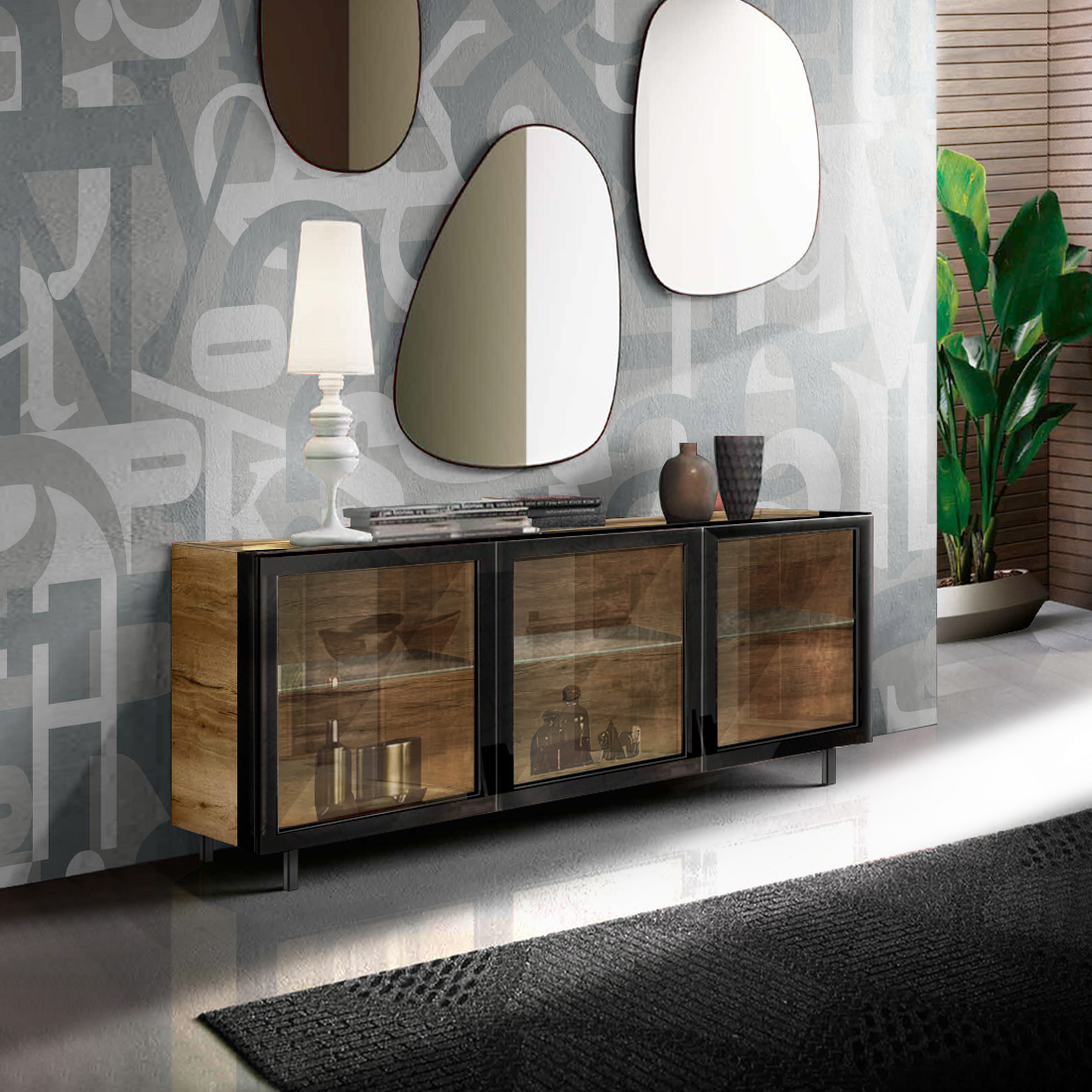 Madia moderna 3 ante vetro fumè