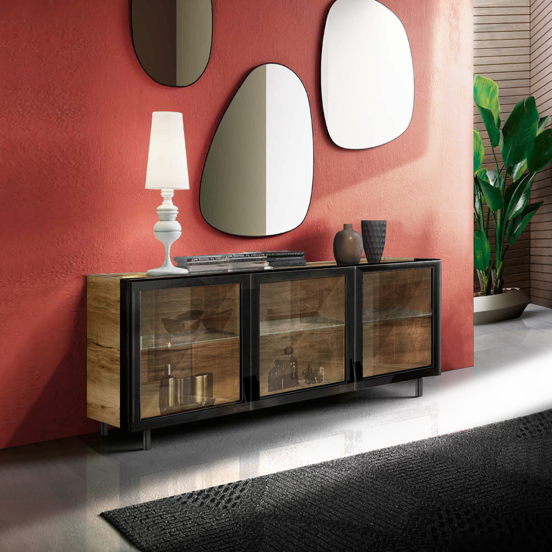 Madia moderna 3 ante vetro fumè