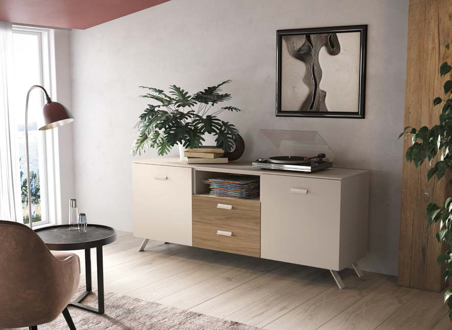 Madia Como con 2 ante e 2 cassetti in finitura Noce naturale e Cachemire