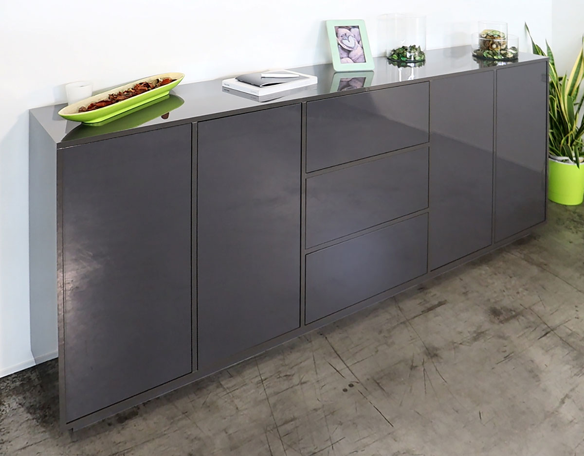 Sala di design finitura laccato antracite lucido, Made in Italy