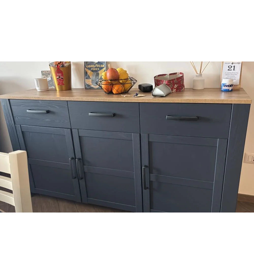 Credenza 3 porte e 3 cassetti, finitura Rovere riviera e Rovere navy