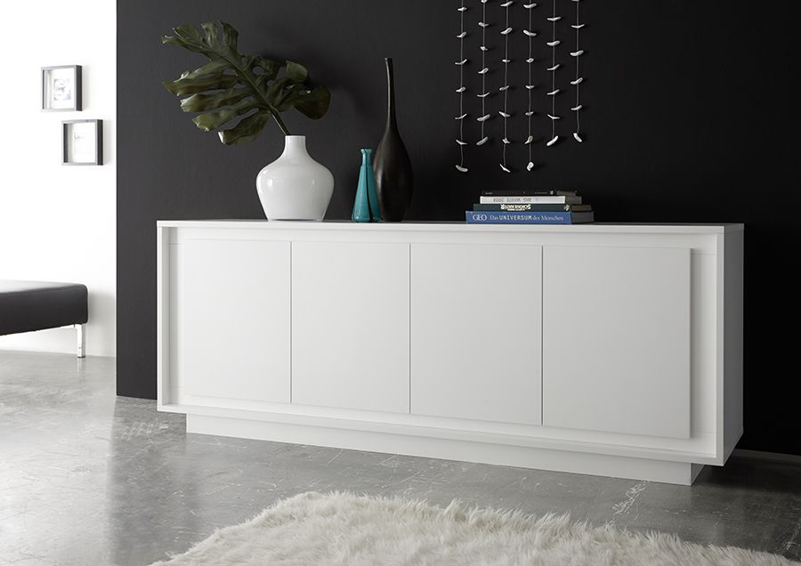 Credenza Moderna, Madia di Design, 4 ante, Bianco Opaco