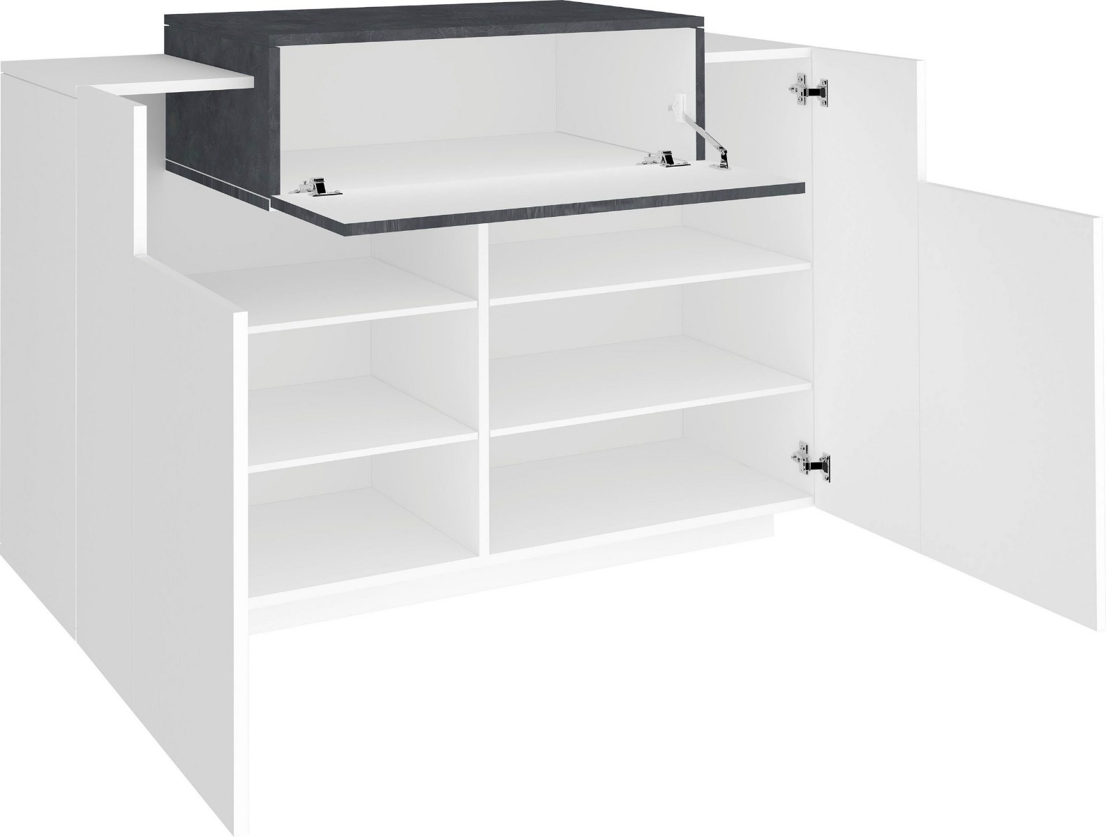 Madia multiuso bianca e ardesia, 2 ante e una ribalta