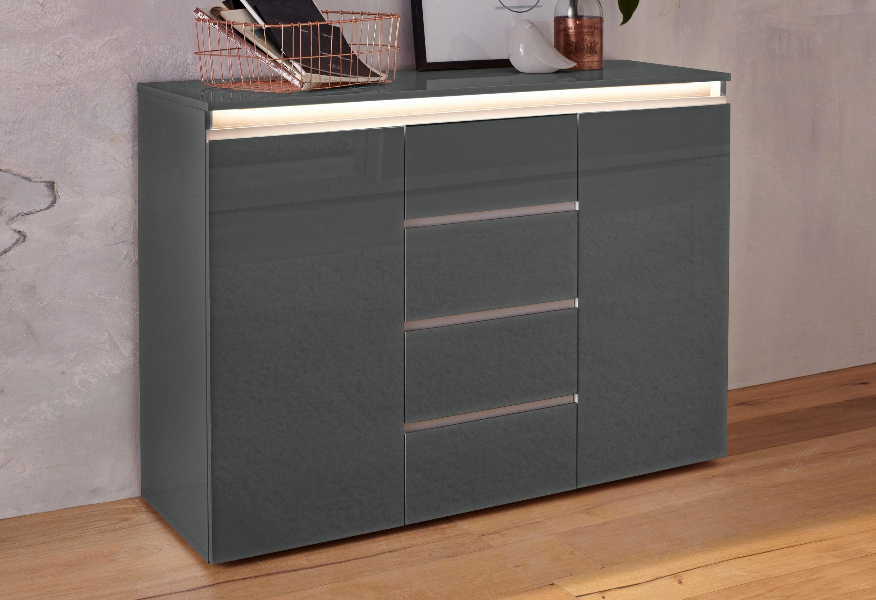 Innovativa Madia 2 ante e 4 cassetti, Antracite lucido 