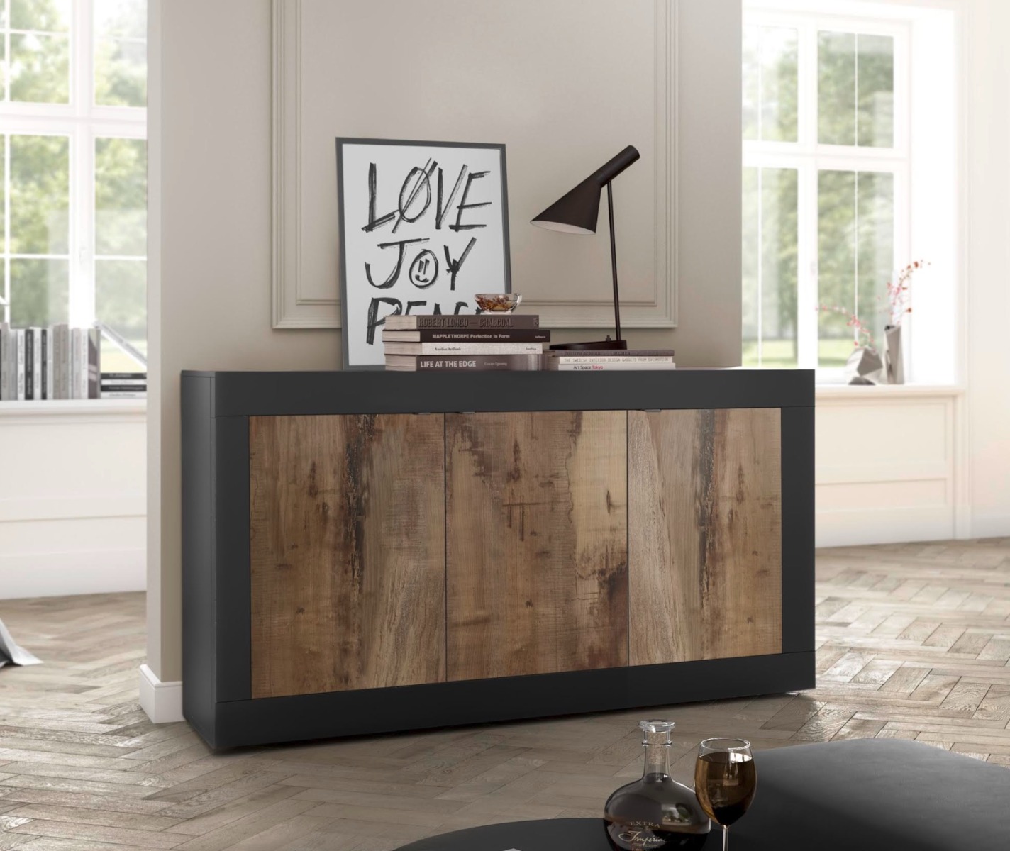 Madia moderna nera e pero, 3 ante