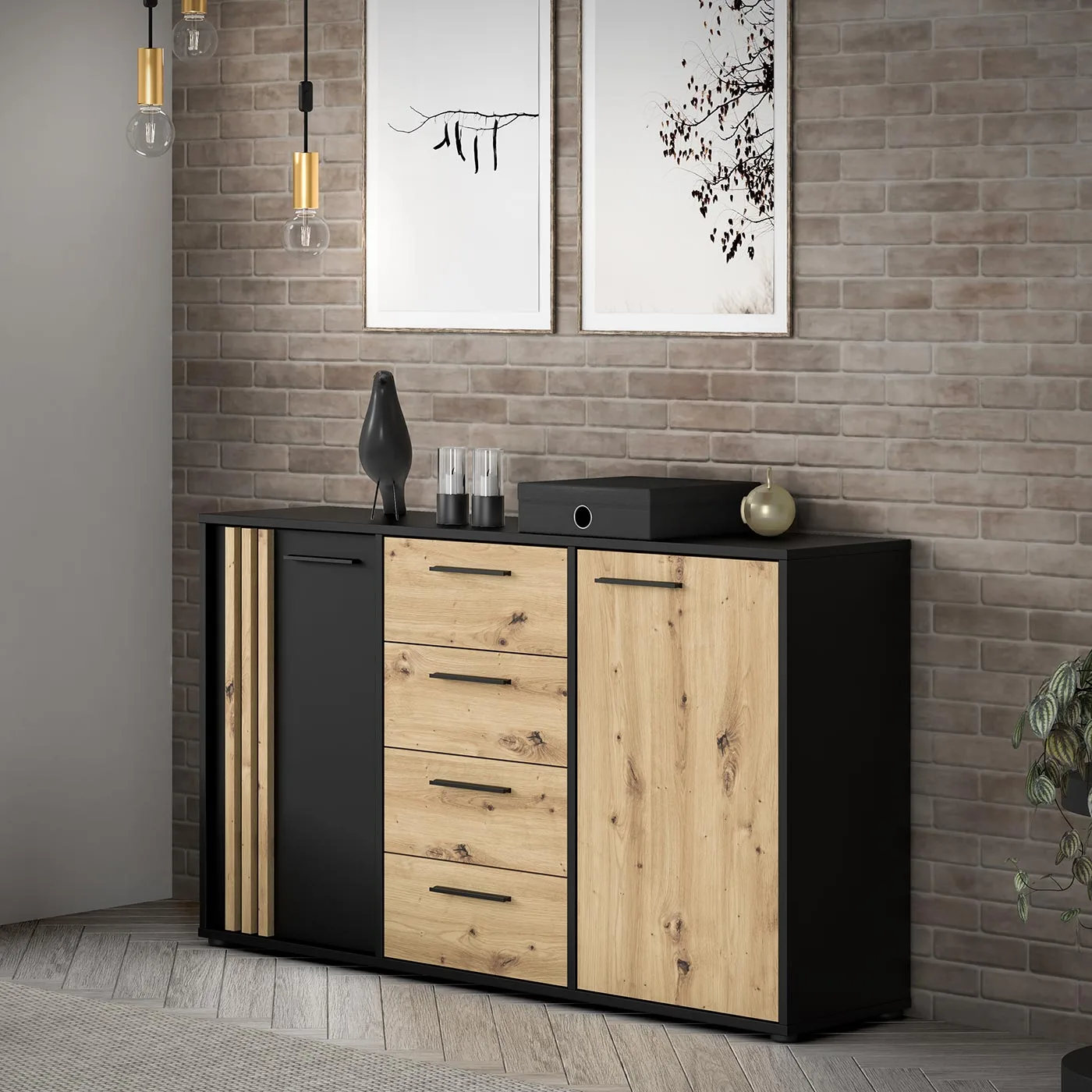 madia a 4 cassetti nera