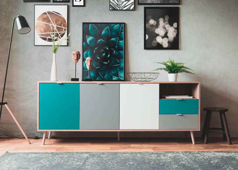 Madia moderna Lavik in stile nordico 3 ante, 2 cassetti con vano giorno