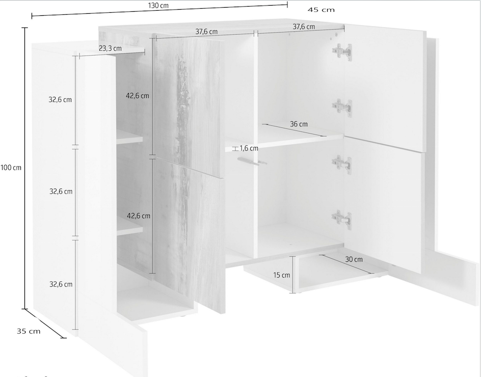 Offerta madia Ardesia e Bianco lucido, 6 ante