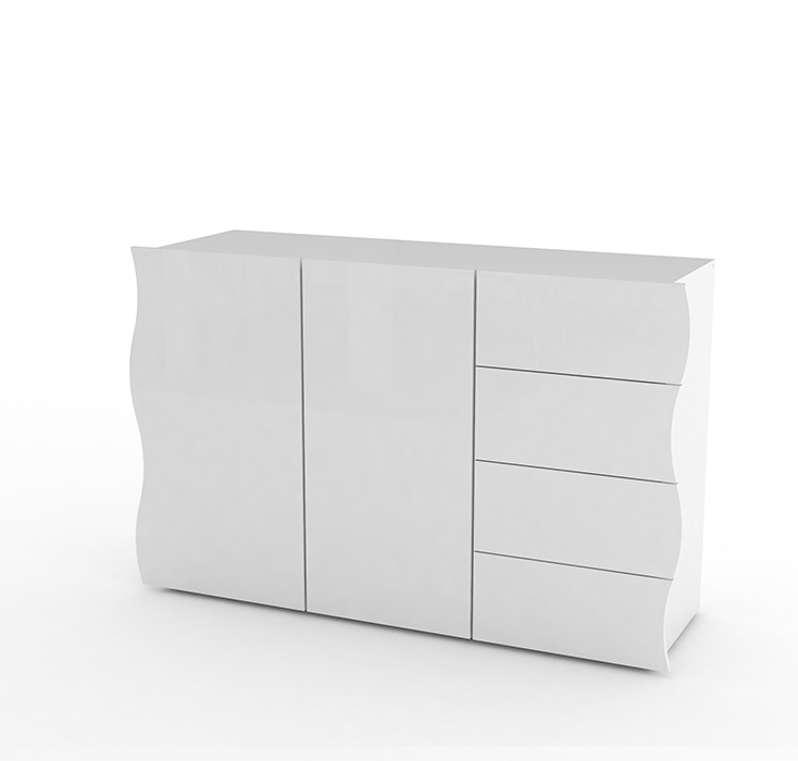 Madia, comò a 4 cassetti e 2 ante sagomate, linea onda